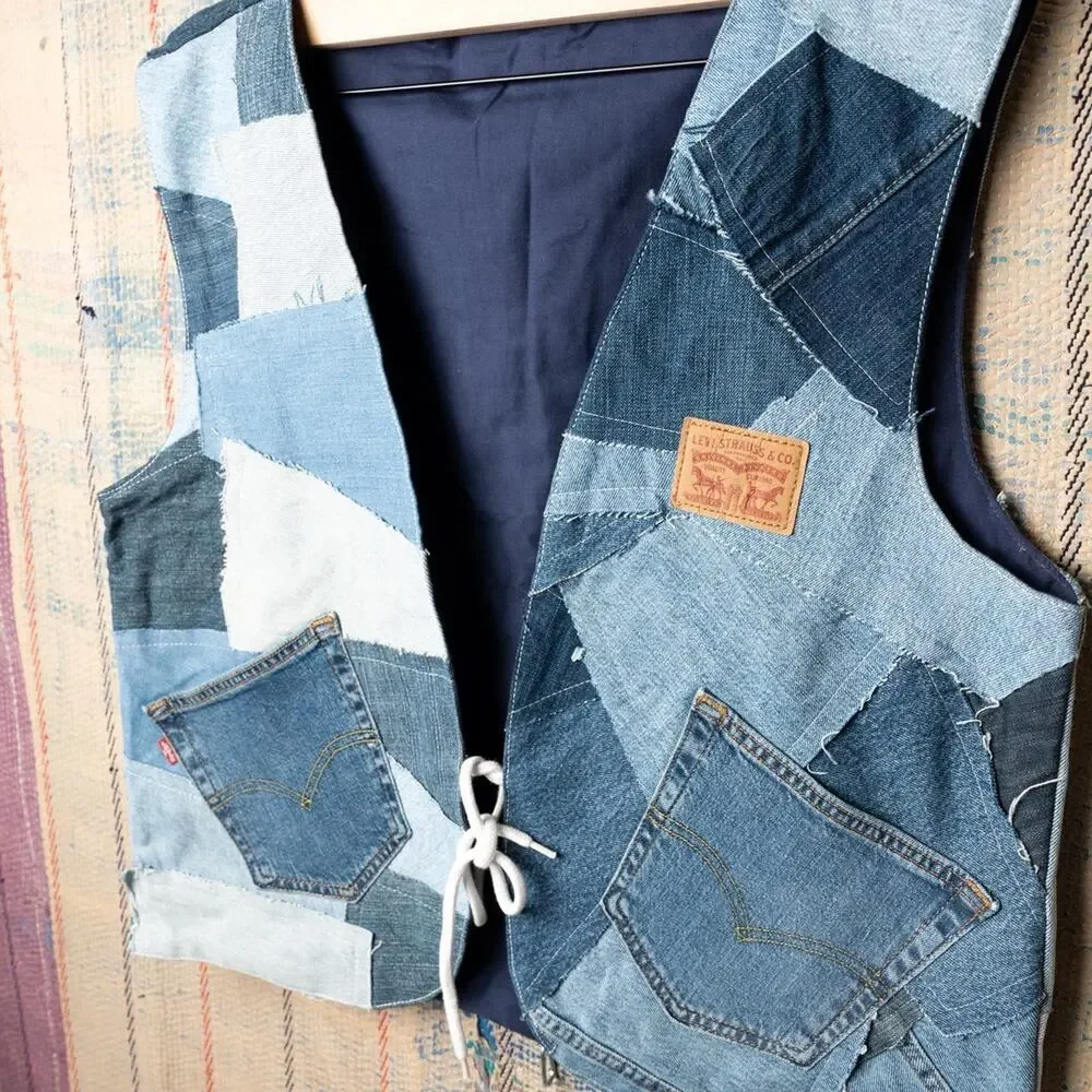 Custom upcycled patchwork vest / Vintage Rework - Picture 2 of 5